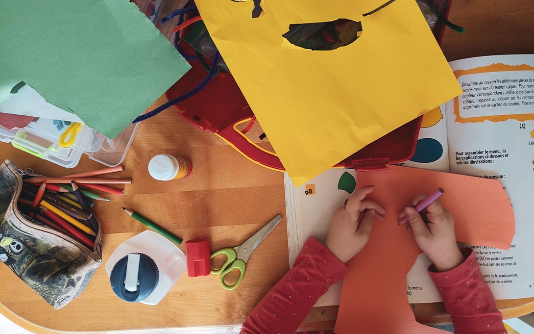 Young child doing crafts