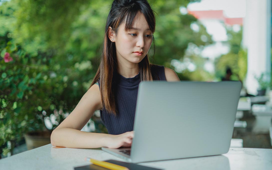 Student using a laptop