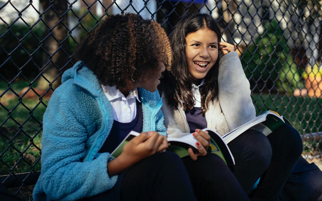 Two students conversing