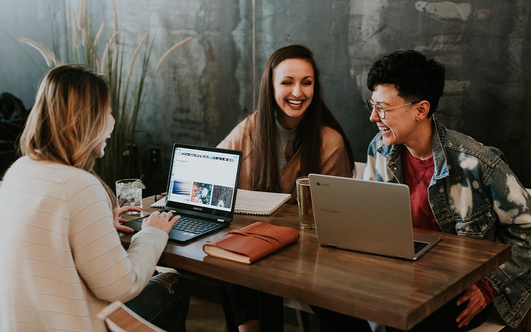 Three students studying together