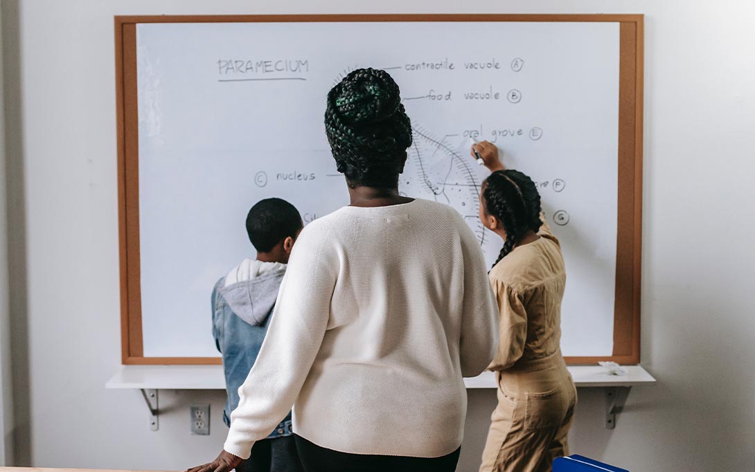Teacher and children at white board